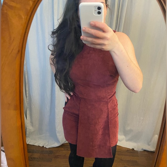mini dress sleeveless corduroy Madam Rage burgundy red high neck side zip UK8 - Picture 6 of 15